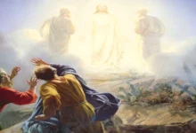 сус Христос на горі Преображення разом із Мойсеєм та Іллею, коли учні бачать Його славу